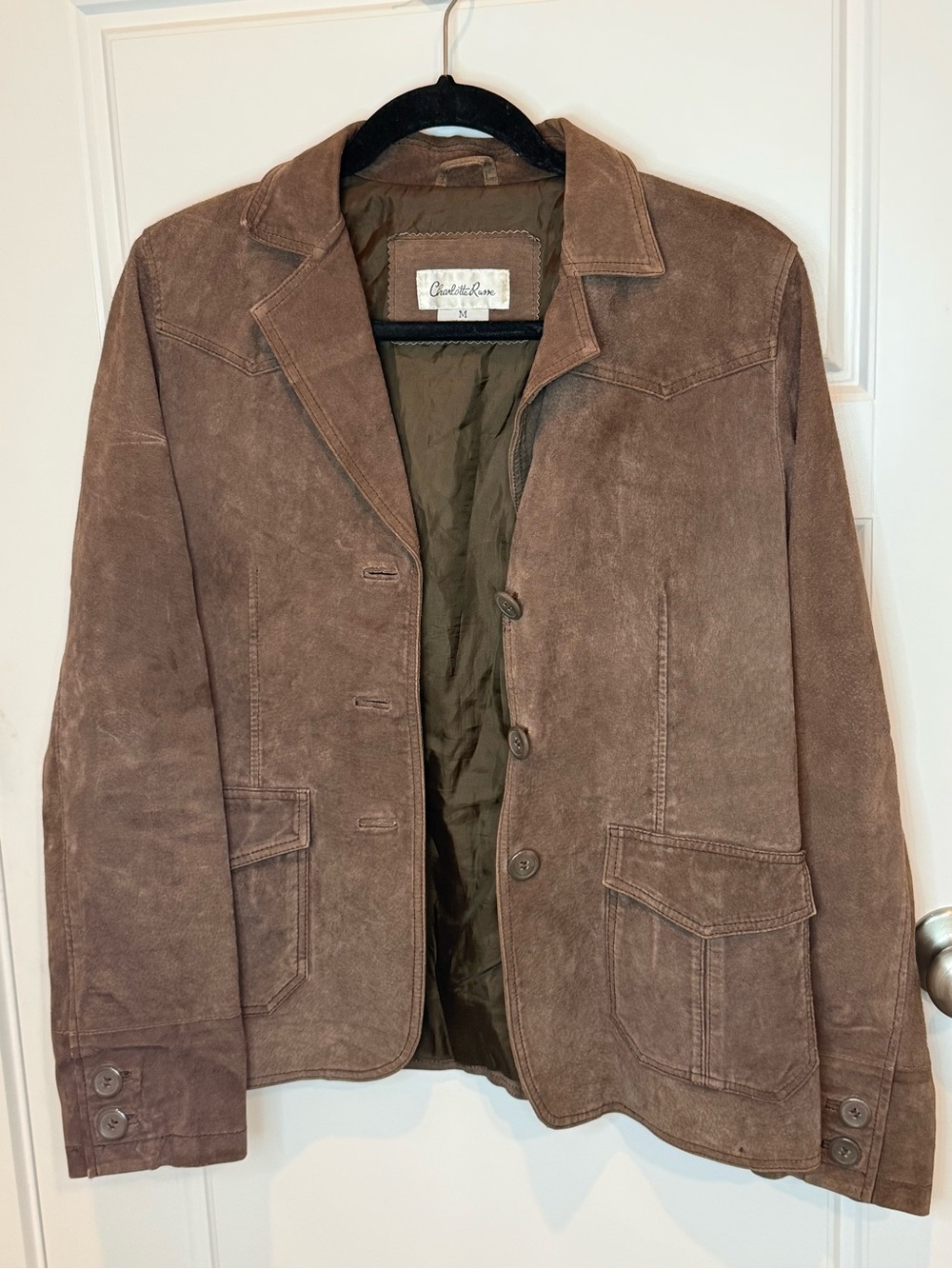 Vintage Y2K Charlotte Russe Suede Medium Jacket Small Brown Whimsi Boho Blazer